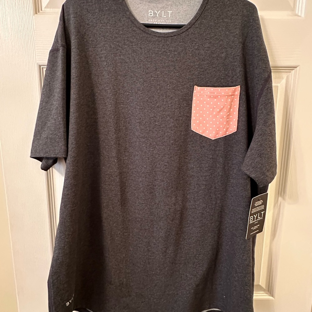 NWT BYLT basics grey pink pocket tee